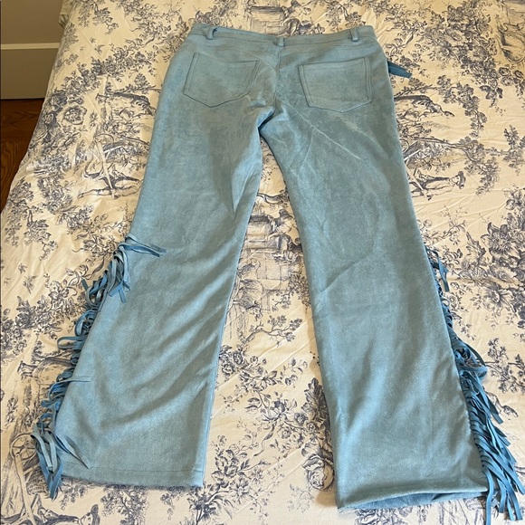 Blue Suede Fringe Rhinestone Pants size Large - Picture 3 of 9